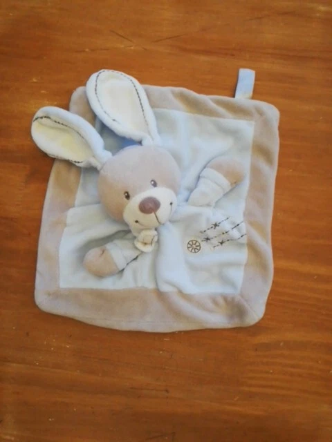 0/ Doudou Nicotoy Simba Toys Lapin Plat Bleu Beige Marron Croix Rond Écharpe