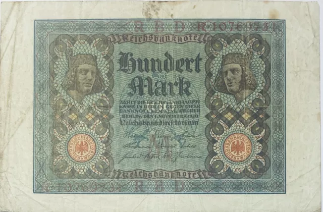 1920 Germany 100 German Marks Banknote Deutschland Reichsbanknote Mark Europe