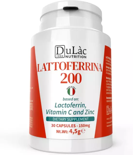 DULÀC - LACTOFERRIN 200 Mg/Dose, Supplement with Vitamin C and Zinc, 30 ...
