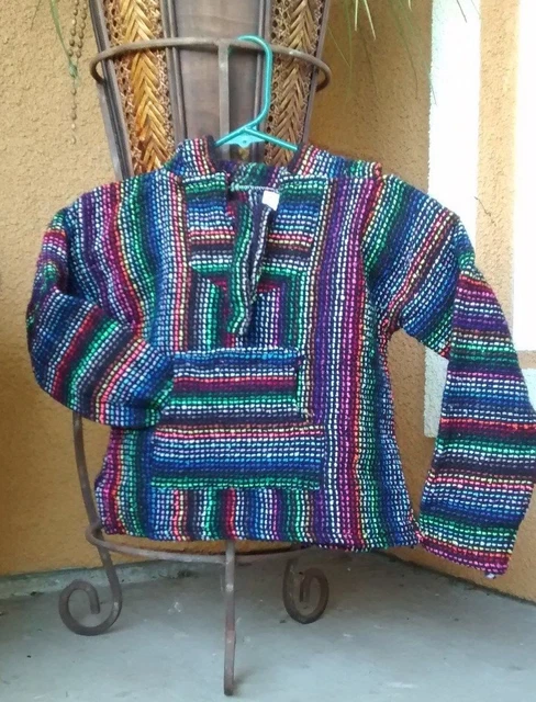 Felpa con cappuccio Baja bambini poncho tappeto antidroga multicolore a righe taglia 1-10Y