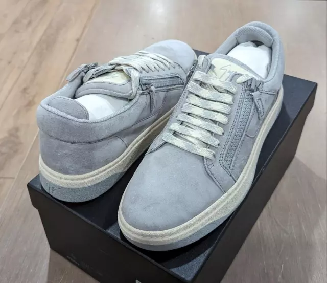 $650 Mens Giuseppe Zanotti "GZ 94" Suede Low-Top Sneakers Grigio Gray 44 US 11