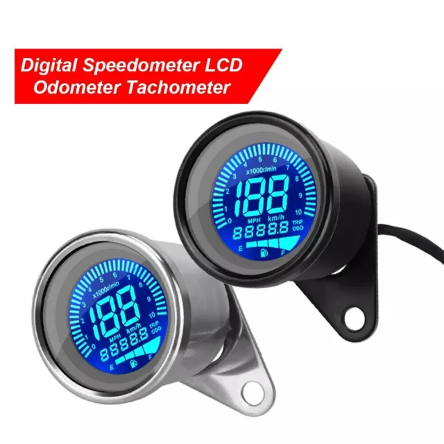 Retro Motorcycle Digital Speedometer LED LCD Odometer Tachometer Fuel Meter 12V 2