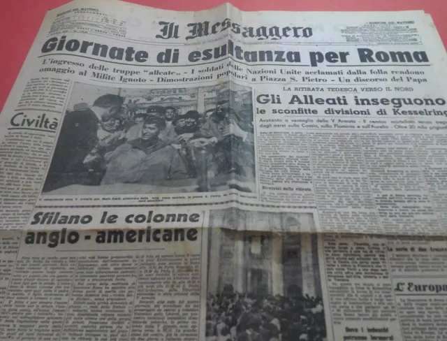 Ww2 Il Messaggero 6-6-1944 Rsi Roma Liberata Fosse Ardeatine Papa  Pio Xii Il Re