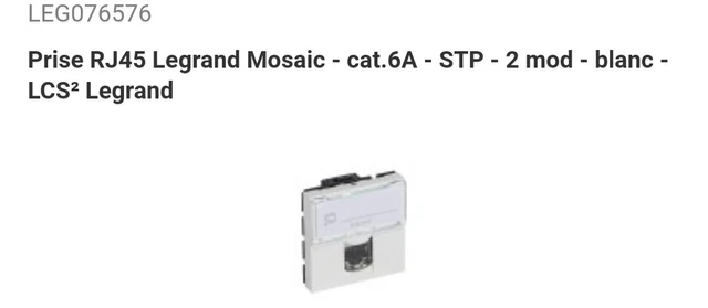 Prise RJ45 Legrand 2 Modules Cat.6a STP - Blanc - Pour Réseau Ethernet Haut Débit