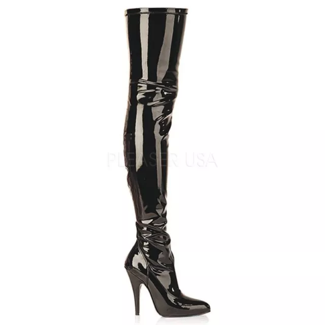 PLEASER SEDUCE-3000 Overknee Stiefel Schwarz Lack Stretch Tabledance Poledance .