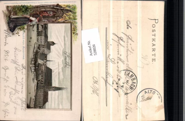 528026,Präge Passepartout Litho Gruß aus Altötting tolle AK 1899