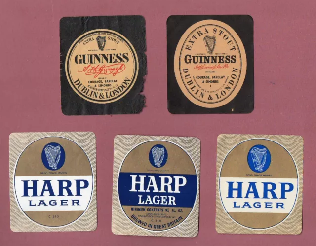 Beer Labels UK - Guinness & Harp. Mixed lot - 5 different #200