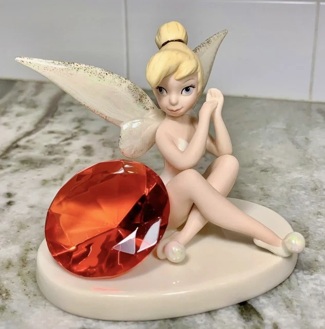 LENOX DISNEY - Tinker Bell w/Ruby Crystal ‘TINK’S GLITTERY GIFT’ FIGURINE-JULY
