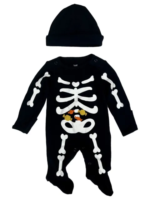 Carters Infant Boys Skeleton Black Footed Pajamas With Matching Hat 3 Months