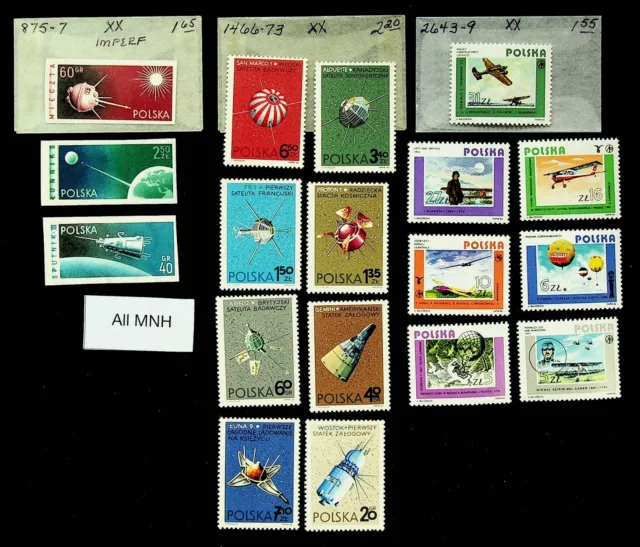 POLAND SPACE SATELLITE AVIATION PIONEER BALLOON PERF +IMPERF 18v FINE MNH STAMPS