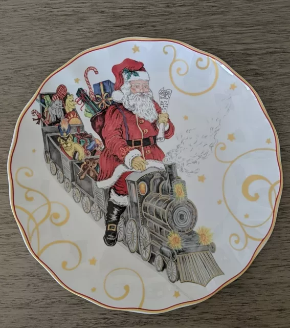 Williams Sonoma Twas the Night Before Christmas Dinner Plate Santa On A Train