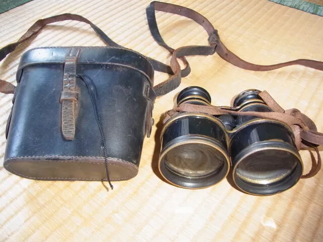 1920s British military binoculars UK HEZZANITH HEATH & CO.LTD with leather case