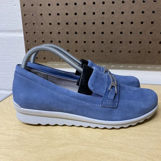 Aravon Womens Josie Bit Loafer Shoes Blue White Leather Moc Toe Slip On Size 9