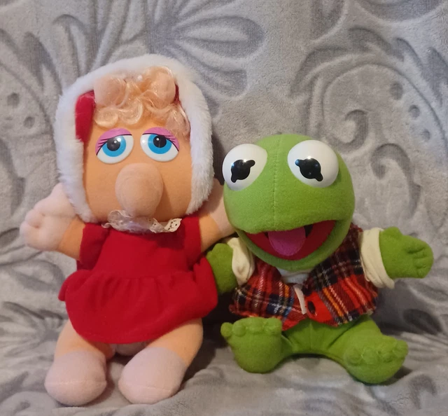 VTG 1987 Lot Baby Kermet & Miss Piggy Stuffed Plush Christmas Jim Henson Muppet