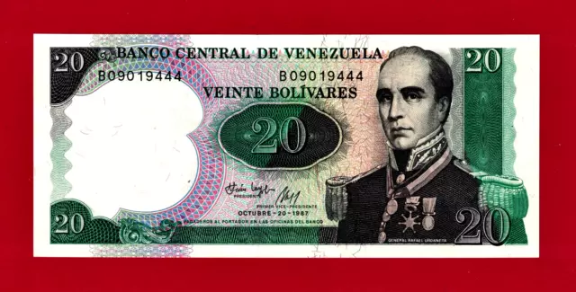 20 BOLIVARES 1987 VENEZUELA RARE UNC COMMEMORATIVE BANKNOTE (P-71a) Gen URDANETA