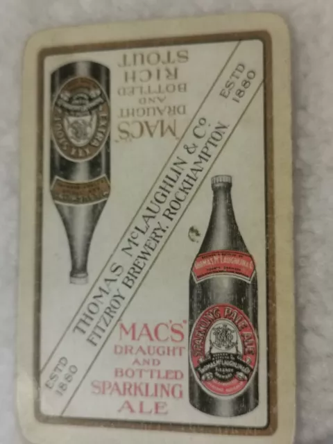 MAC'S BEER Play Card BREWED & BOTTLED in ROCKHAMPTON QUEENSLAND 1950's.