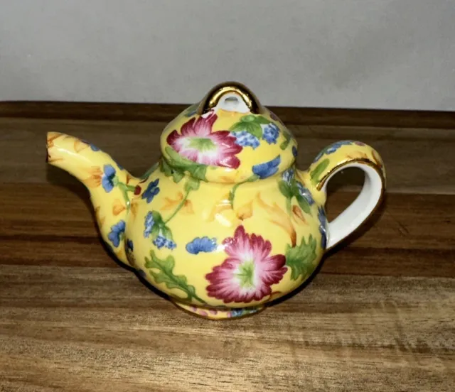 Ainsley Yellow Floral Chintz Miniature Tea Pot by Two'z Company