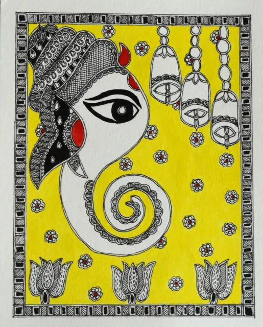 Ganesha/Ganpati Madhubani Mithila handmade Original painting/Home decor/folk art