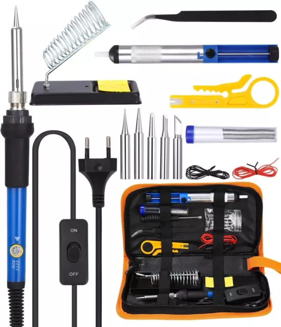 Kit Saldatura Stagno Saldatore A Stilo Per Elettronica 60W 220V Temperatura Regolabile 200-450°C 6 Punte Saldatore Laser
