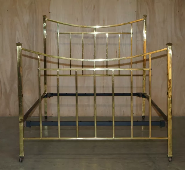 Antique Victorian 1840 Solid Brass Bed Frame With Original Porcelain Castors 2