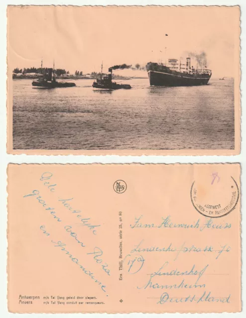 82082 - Antwerp - freighter with 2 tugs - postcard, run