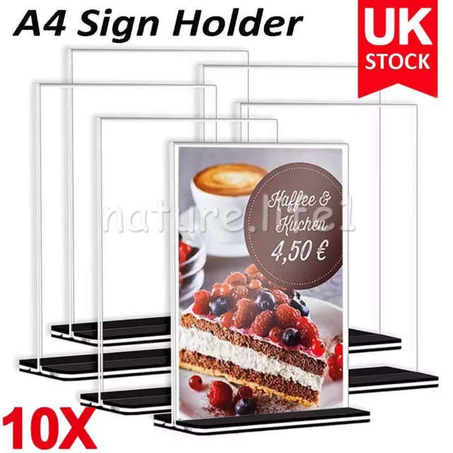 10pcs A4 Acrylic Counter Poster Holder Perspex Leaflet Display Stand Clear NEW