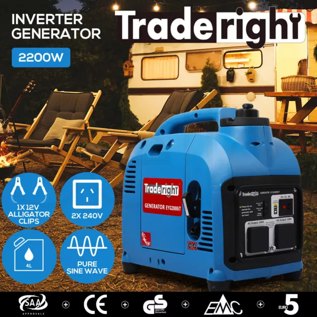 Traderight Inverter Generator Portable 2.2KW Max 2KW Rated Pure Sine RV Camping