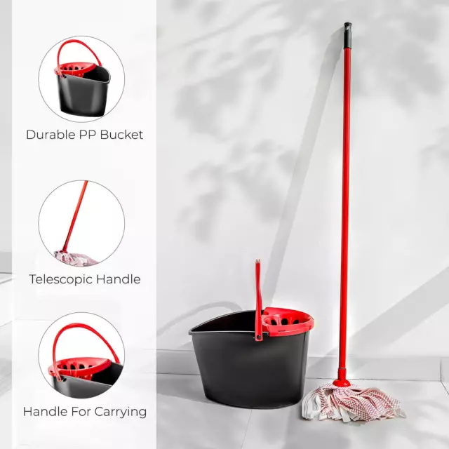 Mop and Bucket Set Floor Cleaning Mopping PP 14L Bucket Non-Wooven Mop Head 3