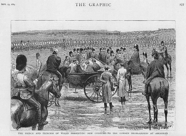 1884 Antique Print SCOTLAND ABERDEEN Gordon Highlanders Colour Presentation (70