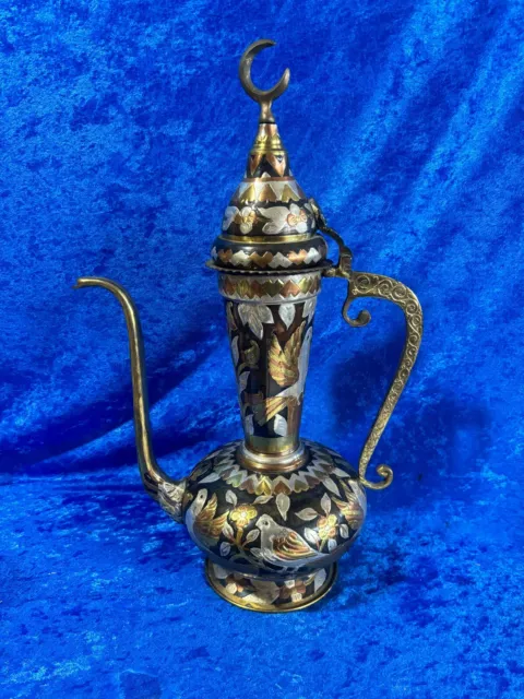 Vintage Tunisian 17.5" Silver Plated Ornate Dallah Coffee/Tea Pot
