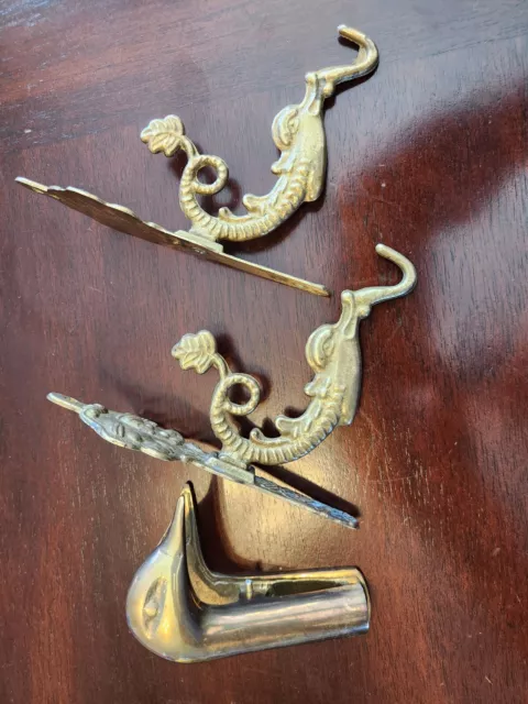 Vintage Brass Tone Dragon Sea Serpent Fish Wall Hook Hanger And Duck Paper Clip