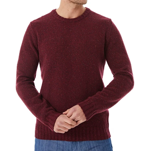 Lello Mens Lambswool Donegal Crewneck Winter Sweater Small Cherry Burgundy