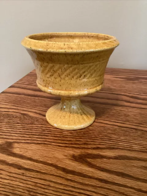 MCM Haeger Pedestal Planter/Pot - Mustard Yellow Brown Speckle #3954 Vintage