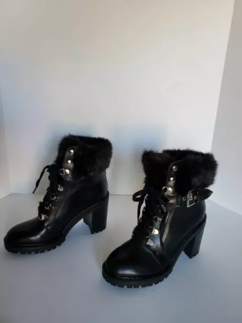 Women's Guess Geisha Fur Lace Up Booties Size 7 New 3