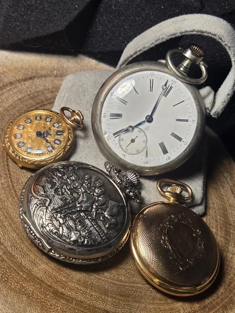 LOT DE 4 montres à gousset vintage – Lucerne, Samis, décorées – Fonctionnelle + EUR 39,99 - PicClick FR