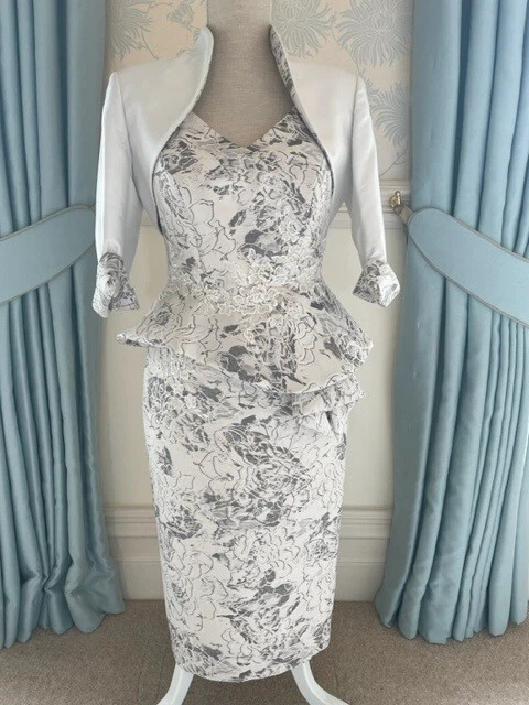 knee length dresses for ladies John Charles Lace Top Dress & Jacket Silver  SisterOnlinestore