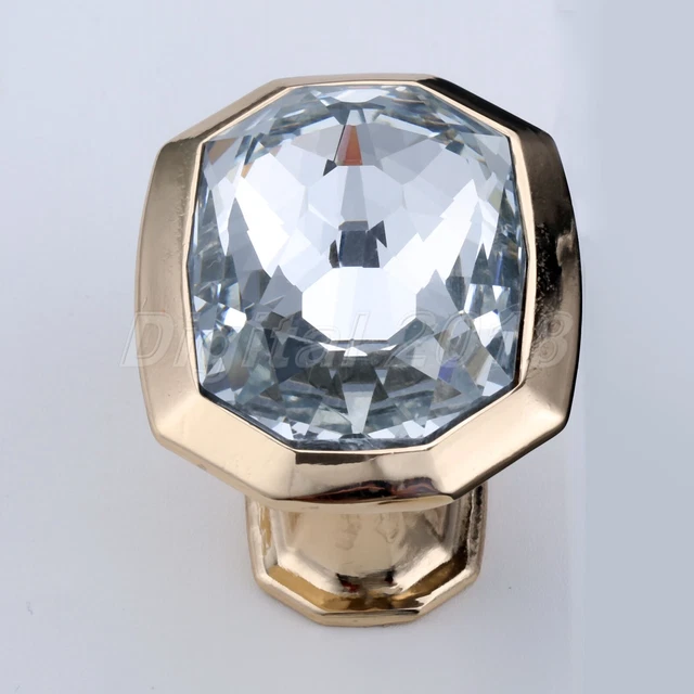 Single Hole Cupboard Furniture Glass Handles Cabinet Crystal Pull Door Knobs 1X