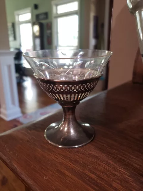 1 Replacement Antique Sterling Silver Sherbet Dish Etched Crystal Insert 042 g
