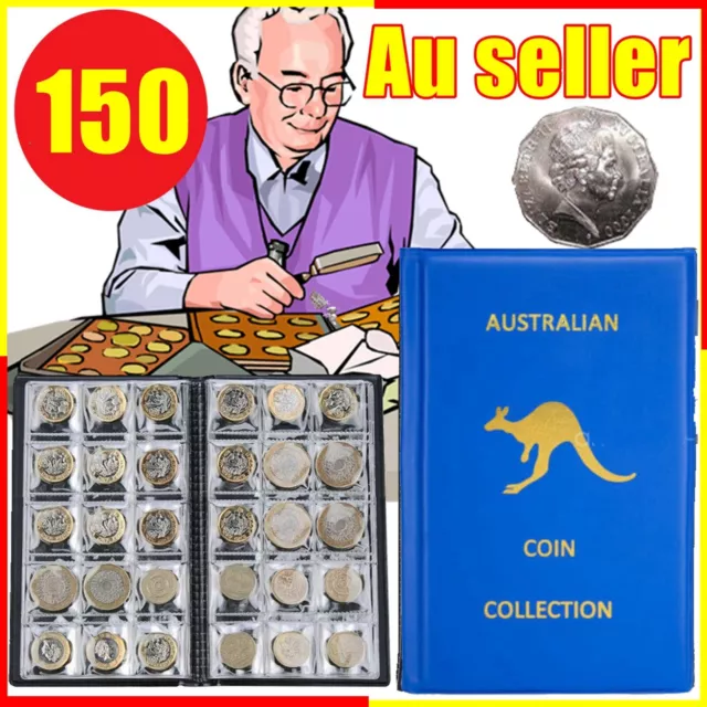 150 Blue Coin Holder Collection Storage Collect Money Penny Pockets Album Book