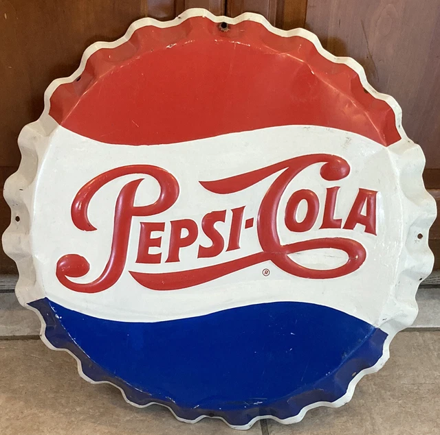 VINTAGE 1950S1960'S PEPSI COLA Bottle Cap Sign 19 1/4in. Metal