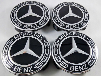 4pcs for Mercedes Benz Wheel Center Caps Black/Dark Blue/Silver 75MM AMG Wreath