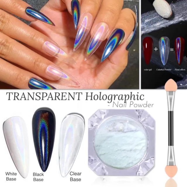 White Holographic Nail Chrome Powder Transparent Effect Clear Unicorn Rainbow