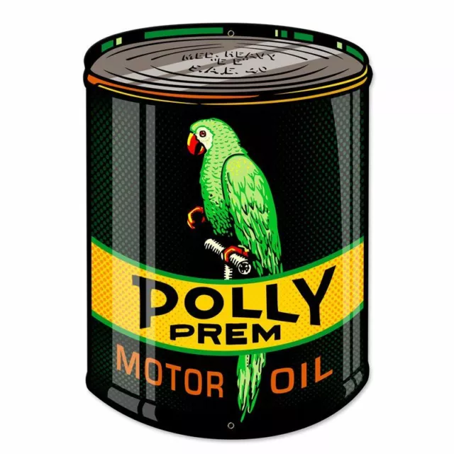 Polly Prem Motor Oil Can 20" Heavy Duty Usa Made Metal Gasoline Advertising Sign