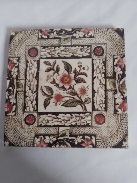 Victorian transfer printed floral ceramic tile