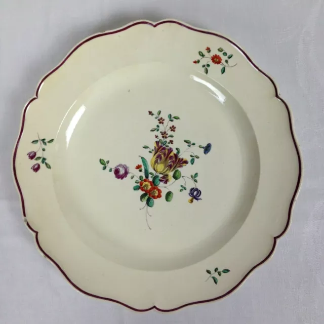 Antiker Speiseteller Straßburger Blumen Fayence Handmalerei Ø 24 cm Biedermeier