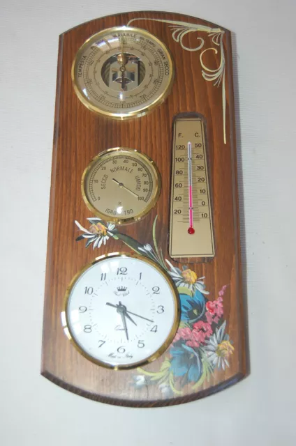 Vintage thermomètre , baromètre , igromètre , pendule , peinture sur bois