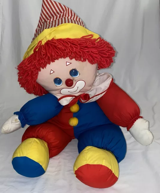 Vintage 1985 AmToy Inc Plush Circus Clown Toy Large 28” Red White & Blue Pattern