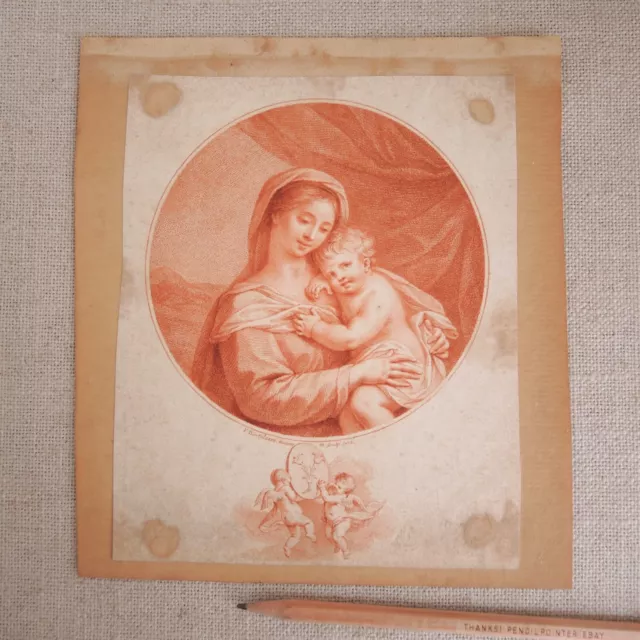 1775 Francesco Bartolozzi Madonna & Child Antique Stipple Engraving Mother Jesus