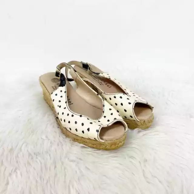 Eric Michael 35 Womens Ivory Polka Dot Peep Toe Slingback Espadrilles