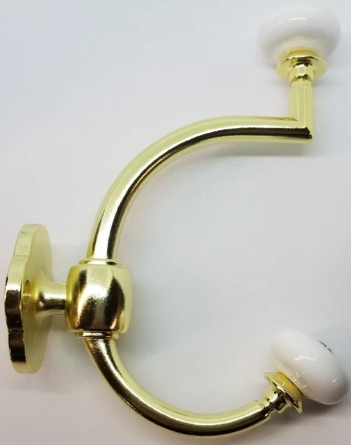 Bright Brass Double Front Mount Coat Hook Porcelain Knobs old classic rack hat